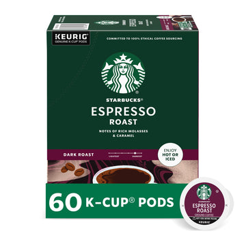 Starbucks K-Cup Coffee Pods, Dark Roast Coffee, Espresso Roast for Keurig Coffee Makers, 100% Arabica, 6 Boxes (60 Pods Total)