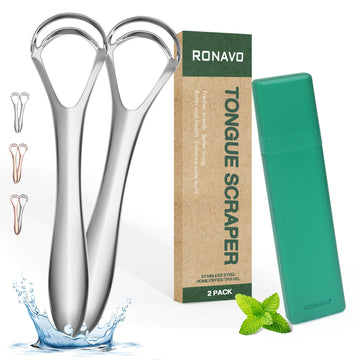 Ronavo Tongue Scraper, 2023 New Upgrade, With Dual Scraping Head (Travel Cases Included), Stainless Steel Tongue Cleaners, Bad B