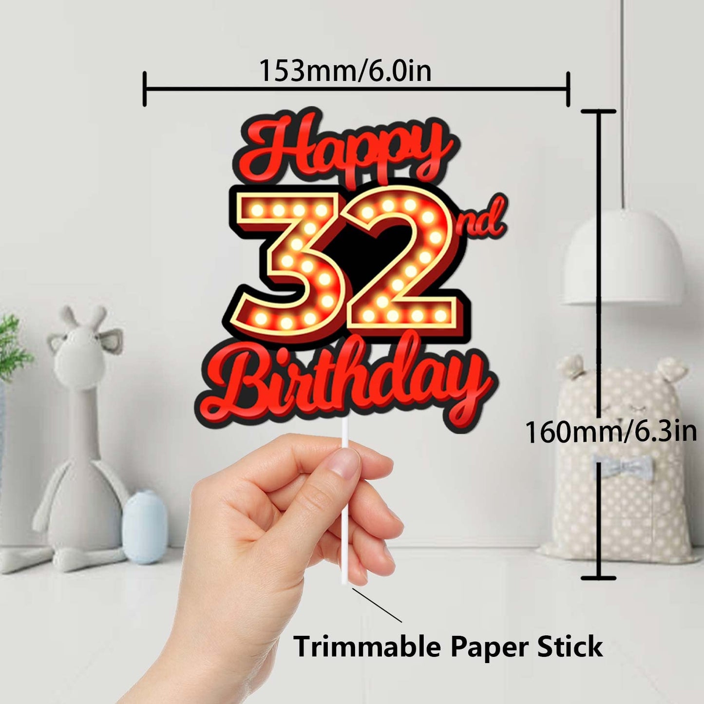 Happy 32Nd Birthday Cake Topper Fluorescent Flashing Night Out Hen Movie Nightclub Theme Decor Supplies Woman Man Happy Birthday