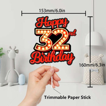 Happy 32Nd Birthday Cake Topper Fluorescent Flashing Night Out Hen Movie Nightclub Theme Decor Supplies Woman Man Happy Birthday
