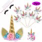 Unicorn Cake Topper With Eyelashes And 24 Pieces Double Sided Unicorn Cupcake Toppers Set For Birthday Party Supplies, Wedding,