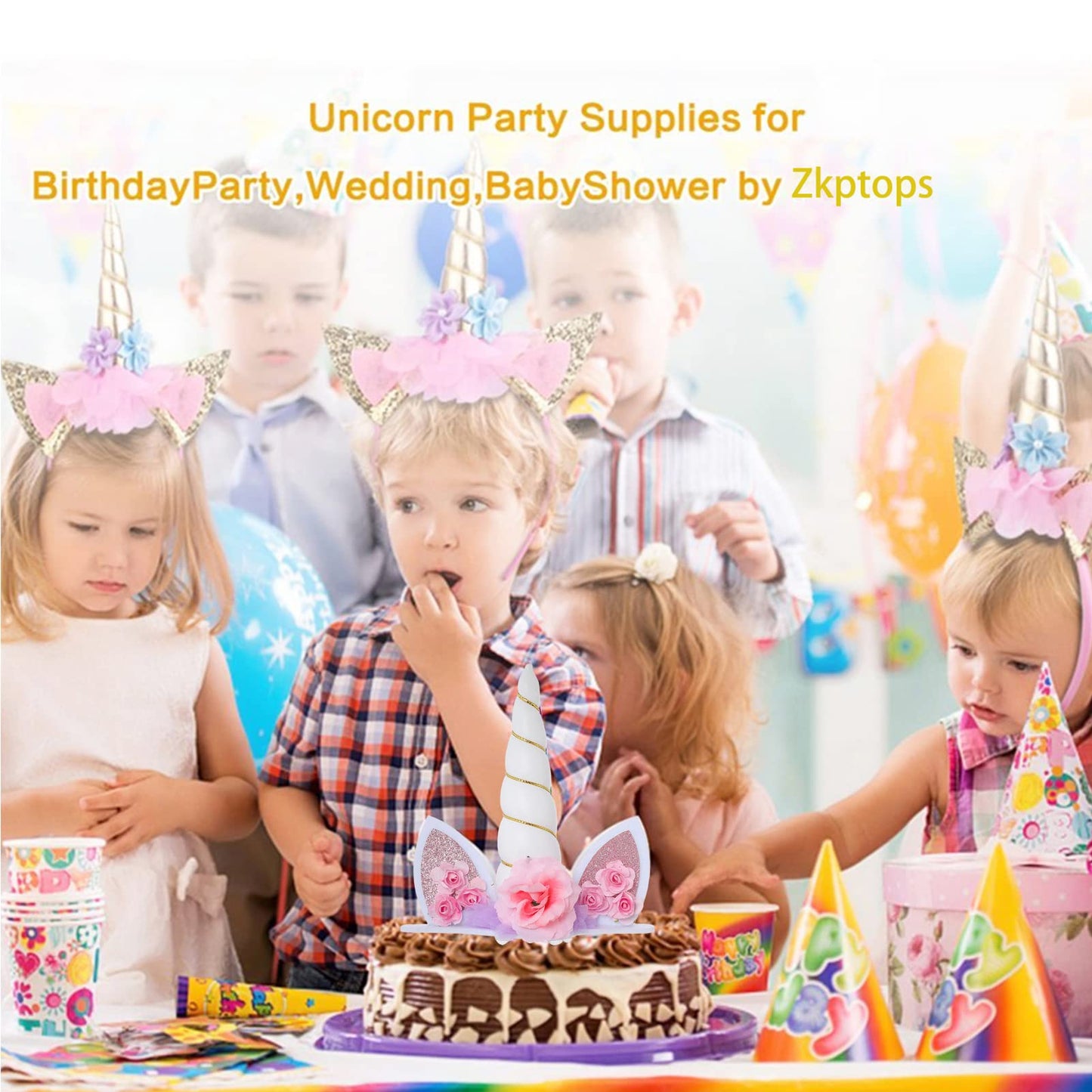 Zkptops Unicorn Cake Topper - White Plastic First Birthday Decoration, 5.8 Inch with Eyelashes