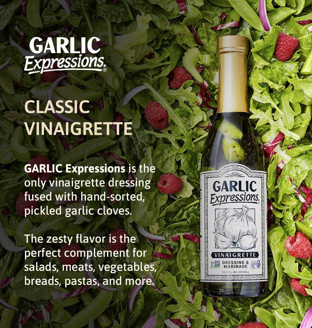 Garlic Expressions Vinaigrette Salad Dressing, Marinade | Non GMO, Vegan, Kosher, Allergen and Gluten Free Garlic Oil Vinaigrett