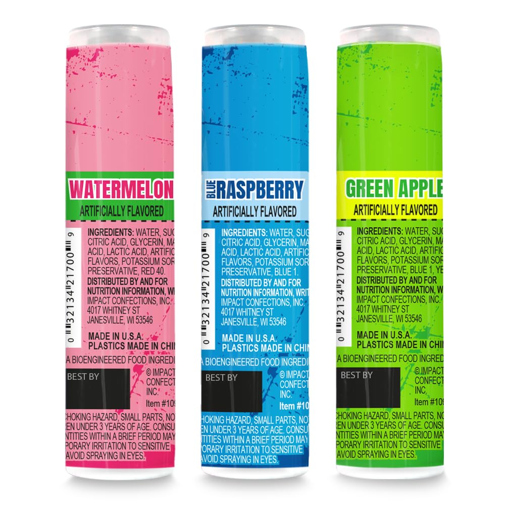 WARHEADS - Super Sour Candy Spray - Blue Raspberry, Green Apple and Watermelon Flavors - 0.68 oz. Bottles - 3 Pack