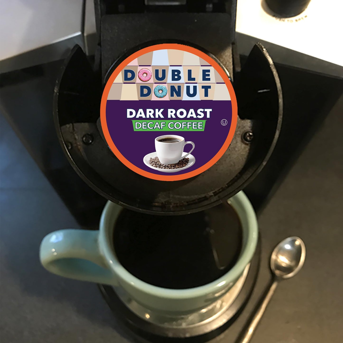 Double Donut Decaf Dark Roast Coffee Pods  Extra Bold Blend Coffee  Single Serve Coffee For Keurig K Cups Machines  Decaf Dark Roast Coffee in Recyclable Pods  80 Count