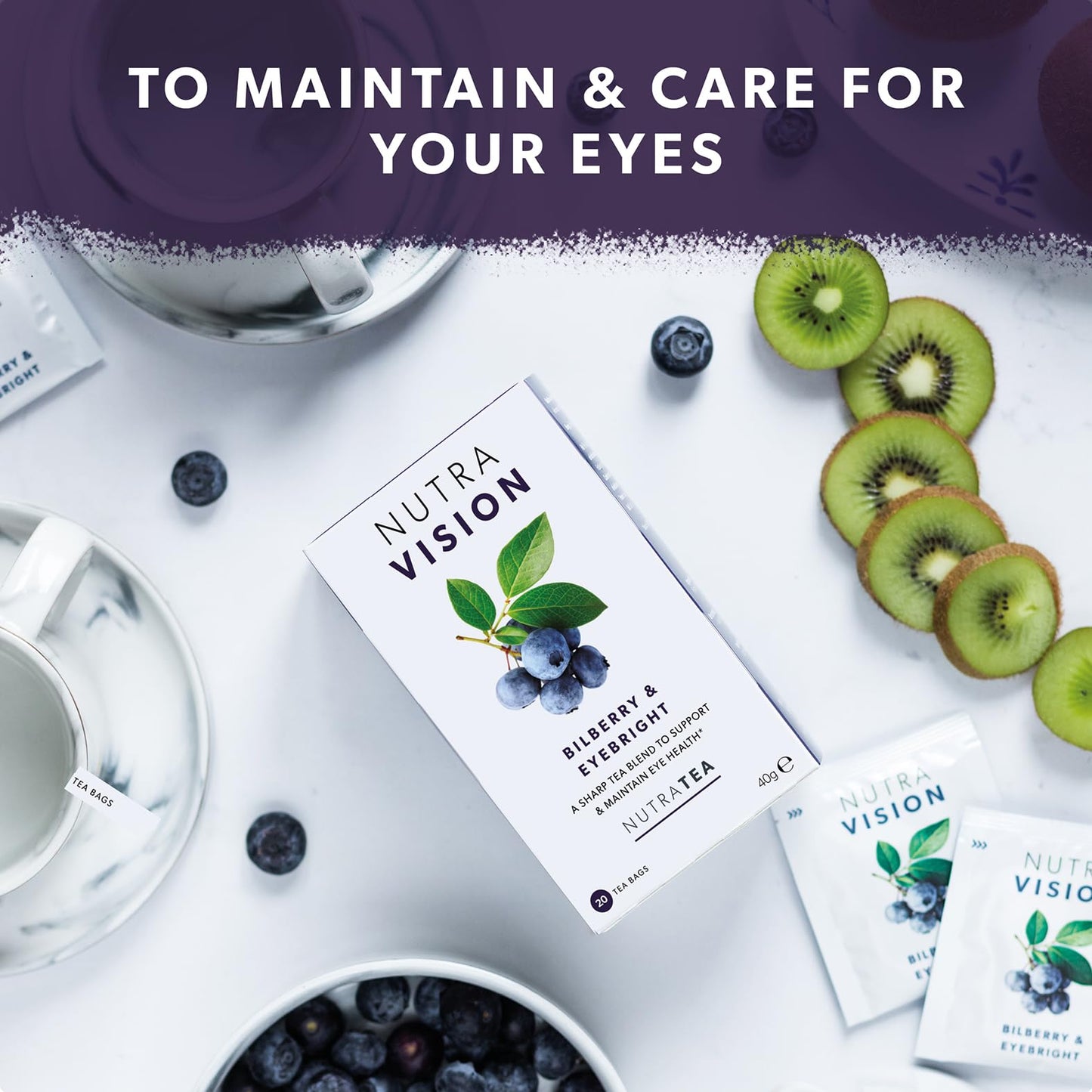 Nutravision - Eye Health Tea - Includes Bilberry & Eyebright - For General And Age-Related Eye Health - 20 Enveloped Tea Bags -
