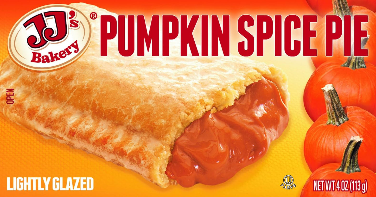 JJs Bakery Pumpkin Spice Pie Snack Pies, Individual Dessert, Fresh-Baked, Nut-Free, Kosher Parve, 4 Oz Each (Pack of 12)