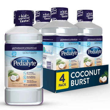 Pedialyte Electrolyte Solution, Coconut Burst, Hydration Drink, 33.8 Fl Oz (Pack Of 4)