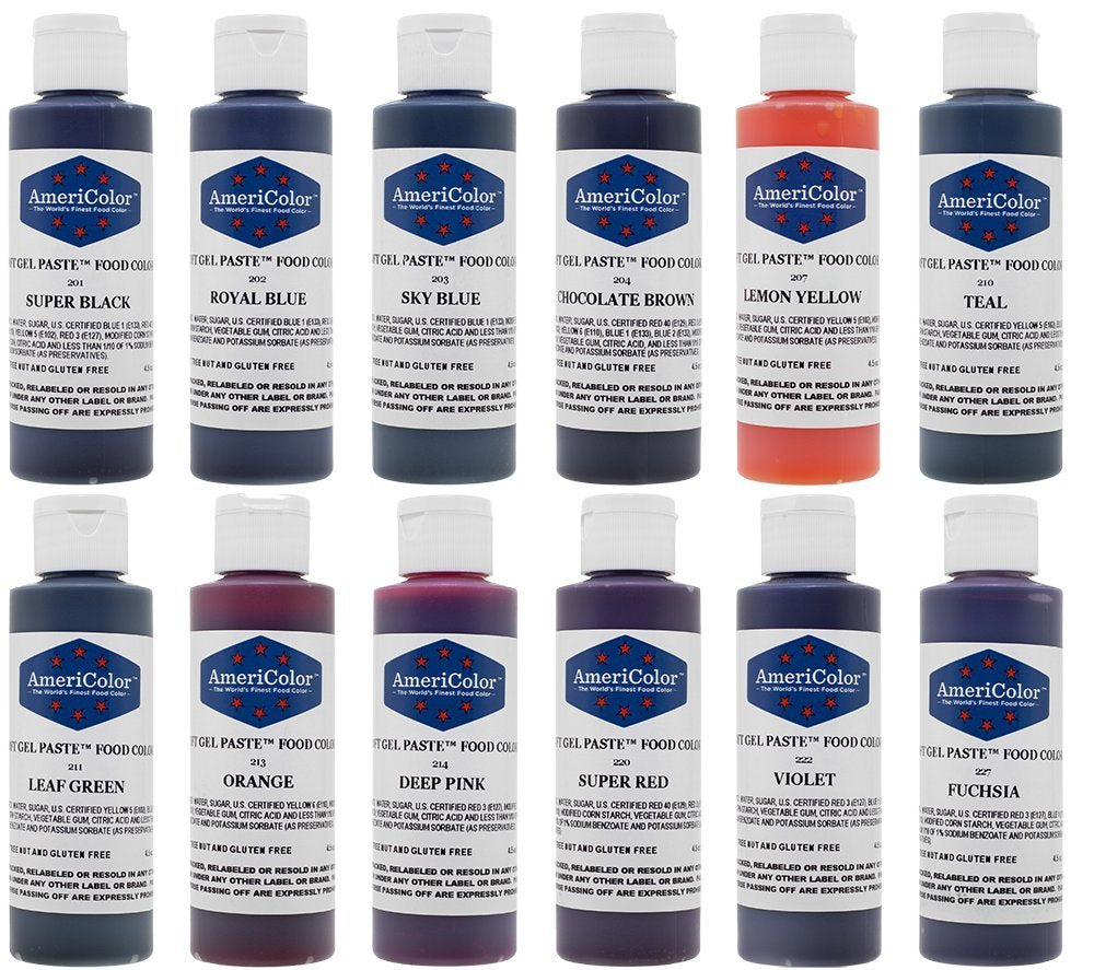 Americolor 12 Color Variety - Kit, Soft Gel Paste Food Coloring, 4.5 Ounce Bottles.