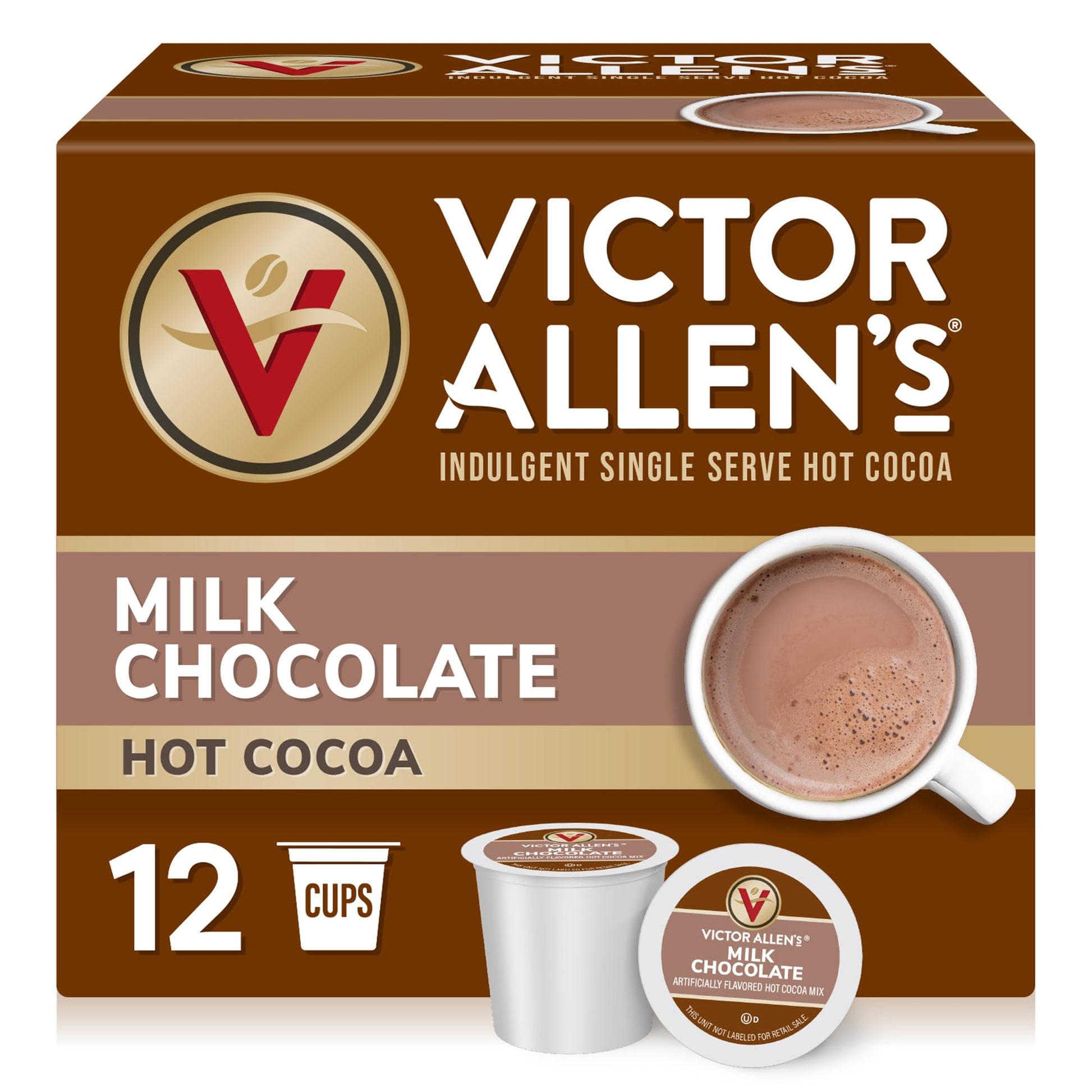 Victor Allens Coffee Hot Cocoa Pods, Milk Chocolate, 12 Count, Compatible with Keurig K-Cup Brewers, Light Brown