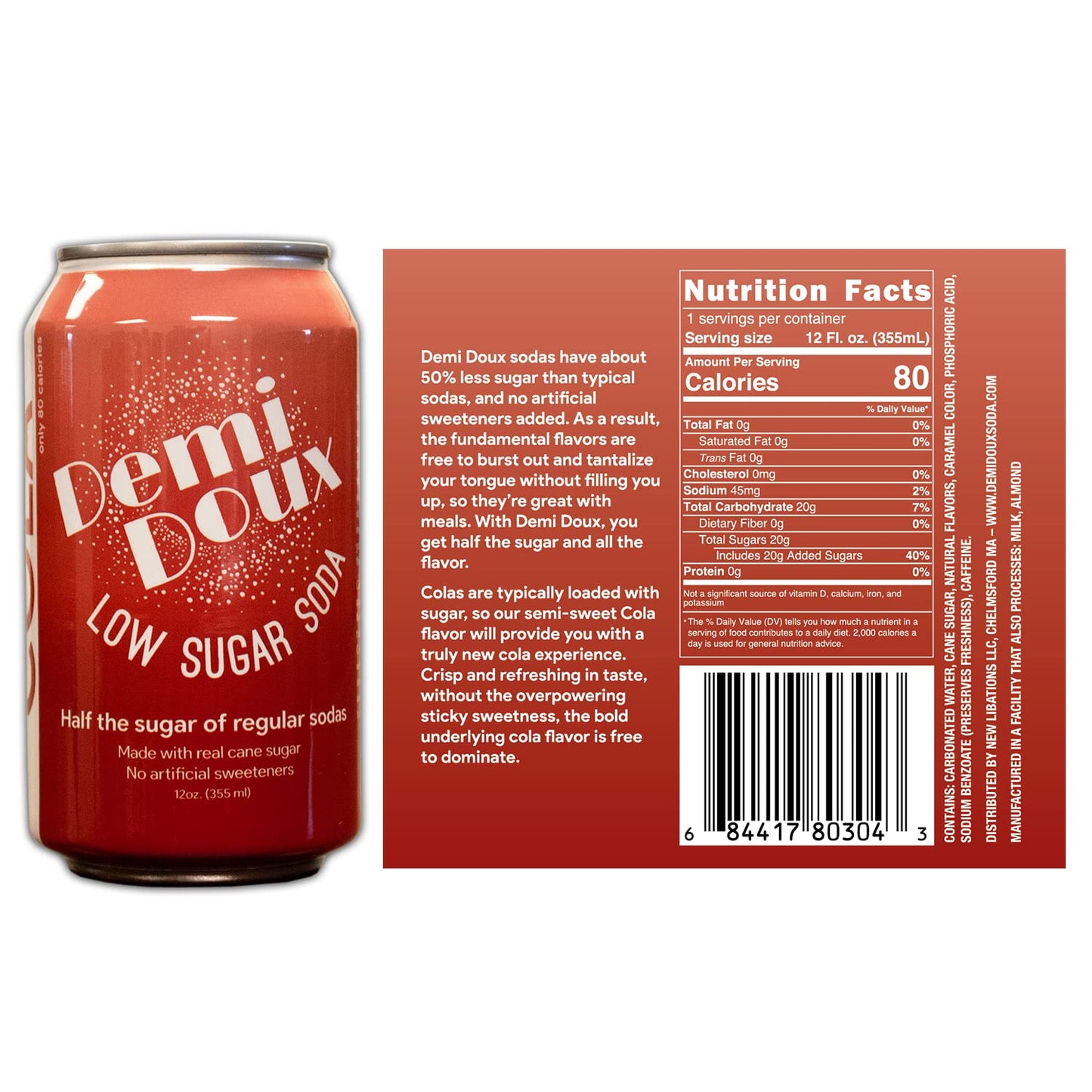 Demi Doux Low Sugar Soda - Low Sugar Soft Drink, No Artificial Sweeteners (Mixed Flavors, 16-pack)