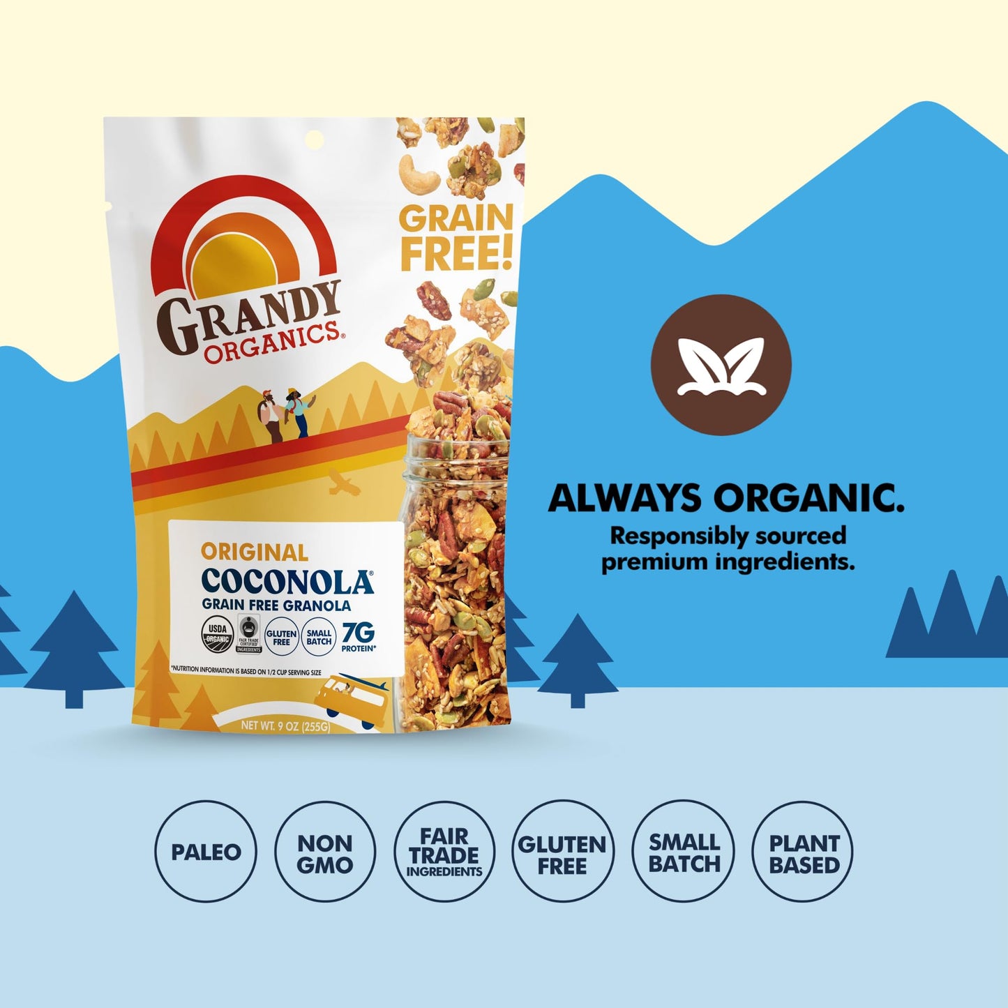 Grandy Organics Original Coconola Granola, Certified Organic Gluten Free Granola, Grain Free Granola, Vegan and Paleo, Original