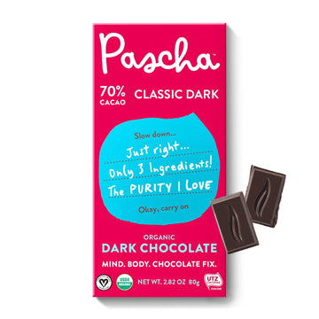 Pascha Organic Dark Chocolate Bars, 70% Cacao, Utz, Gluten Free, Non Gmo, 2.82 Oz, Pack Of 10