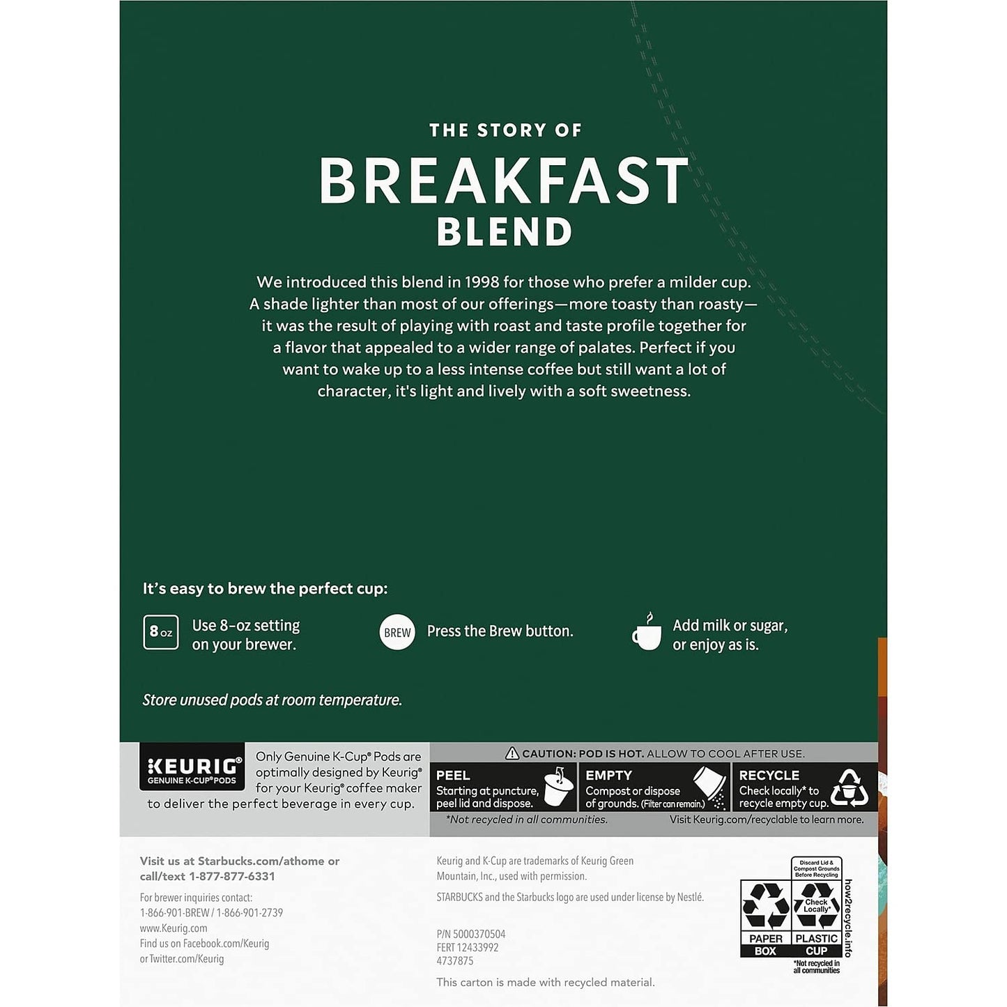 Starbucks Breakfast Blend Medium Roast Coffee for Keurig malt-inspired, 24 Count, Model SBK011111157