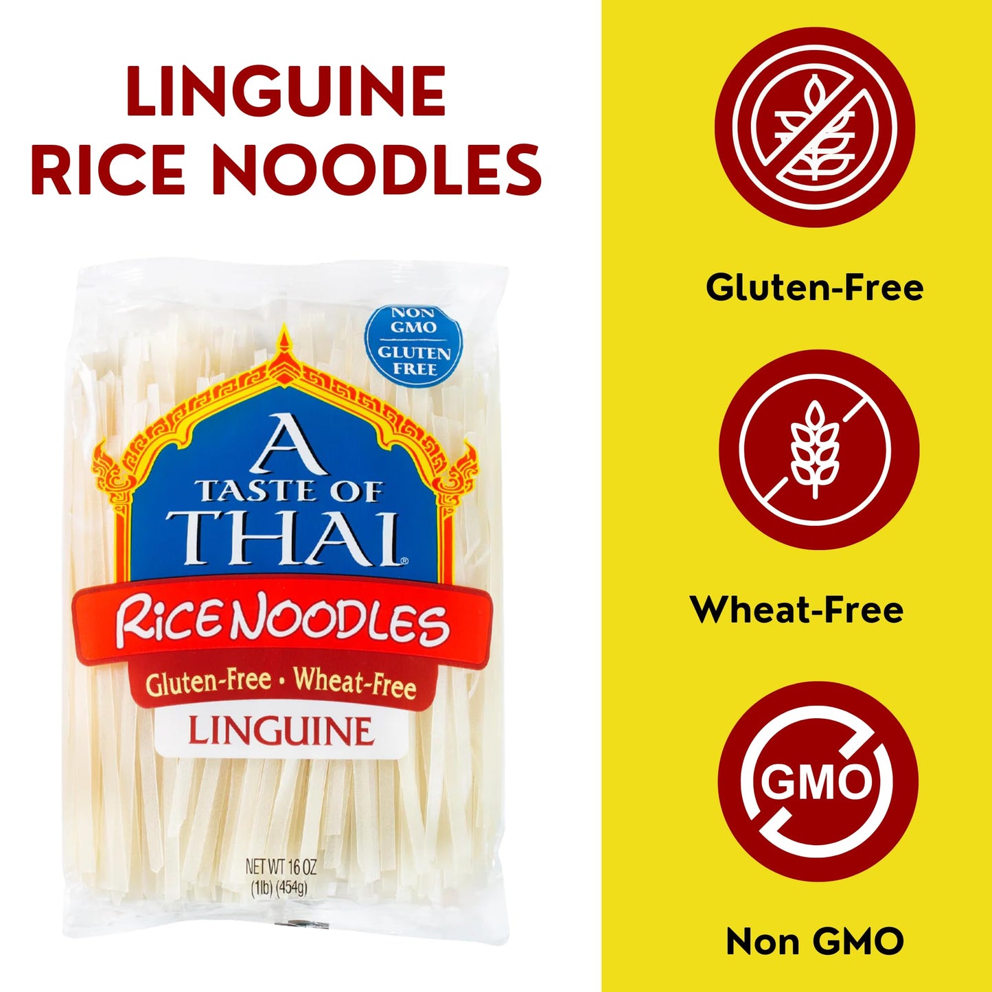 A Taste of Thai Rice Noodles - Classic Stir-fry, Soup & Stew Noodles, Non-GMO, Gluten-free, 16oz Pack of 6