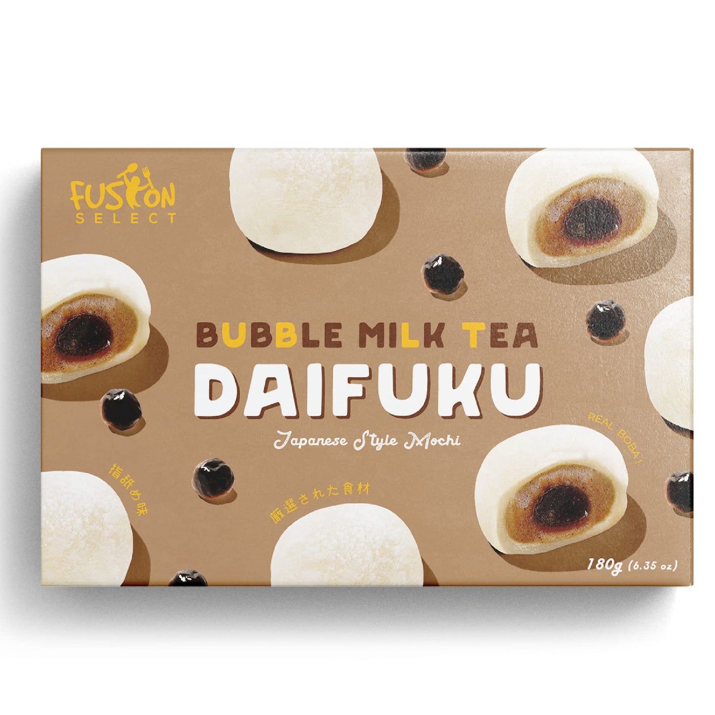 Fusion Select Mochi Daifuku Snacks - Chewy Japanese Rice Cakes - 6 Count (6.35 oz) - Boba Milk Tea Flavor