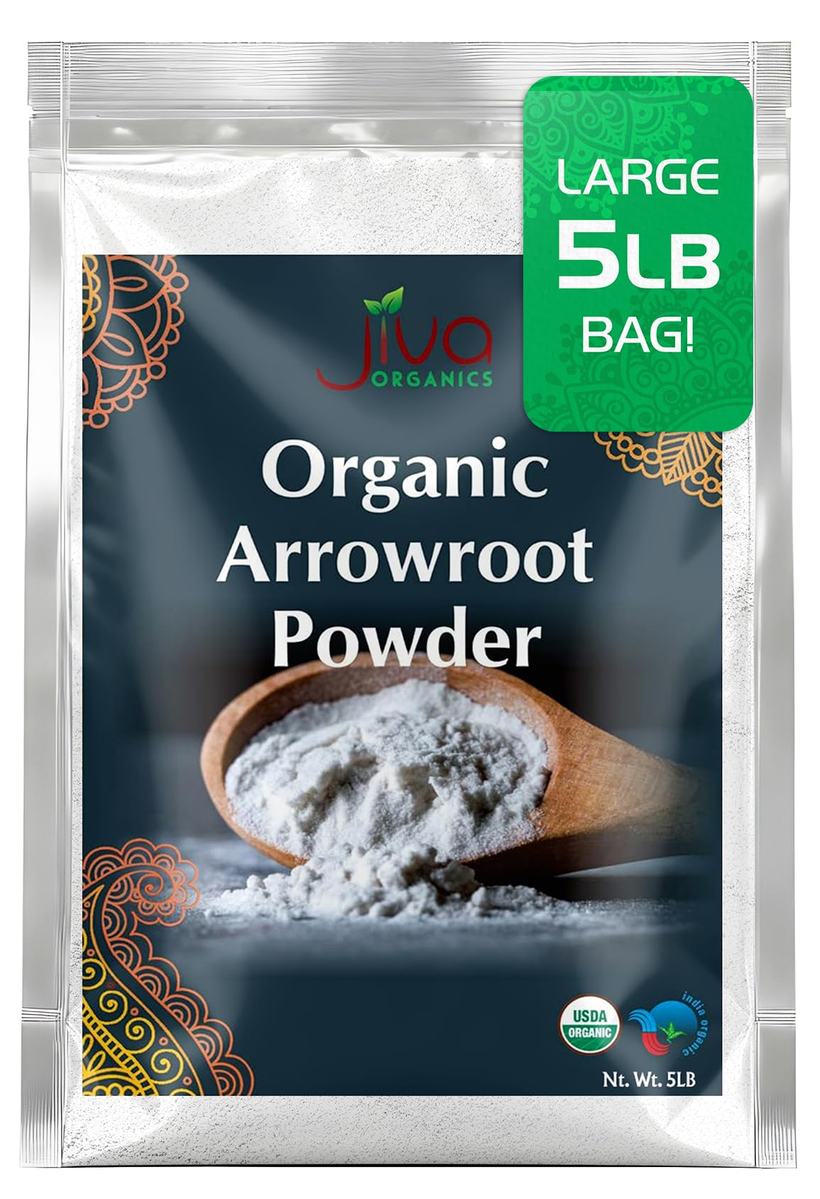 Jiva Organics Organic Arrowroot Flour (Powder) 5 Pound Bag - Raw, Non-Gmo, Gluten Free