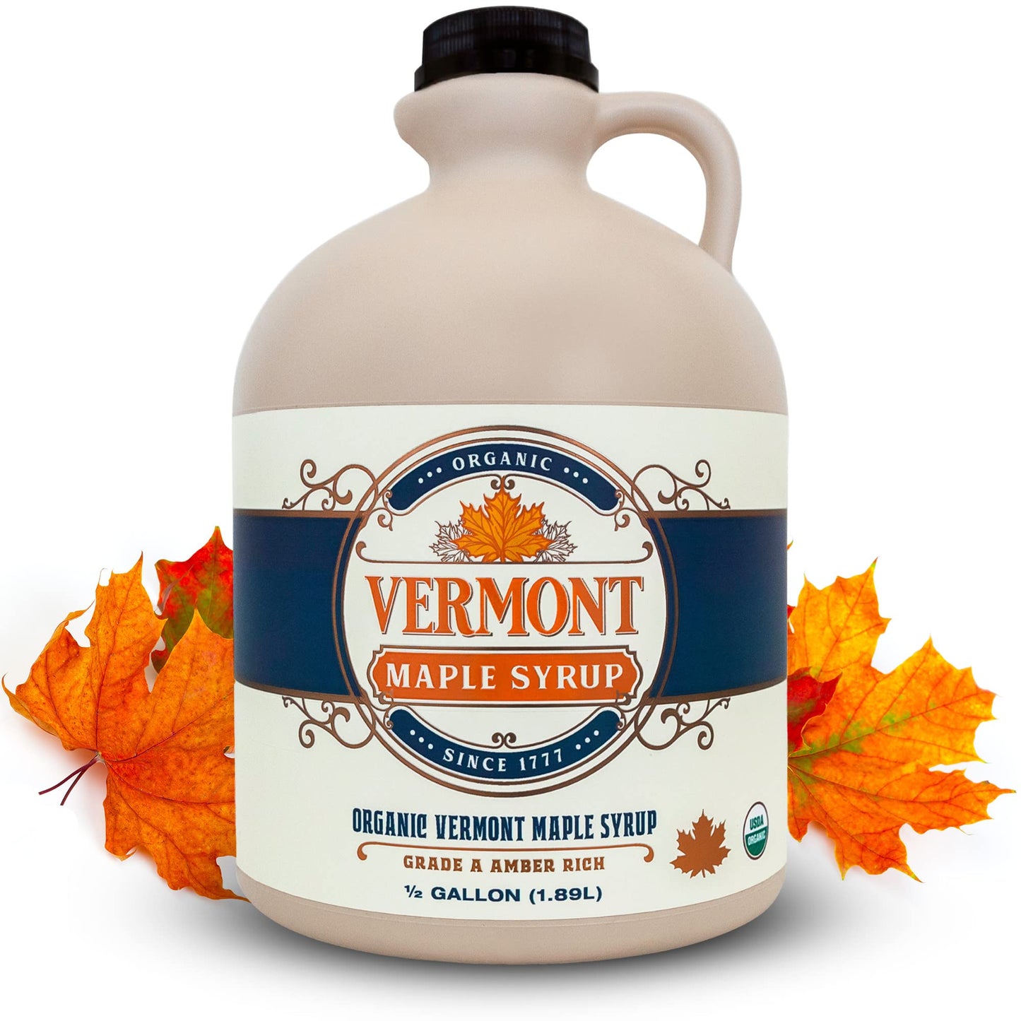 Vermont Maple Syrup - 64 oz Grade A  Amber Rich Organic Maple Syrup - 100% Pure and Authentic Maple Syrup for Pancakes  Waffles and More - Nut free  Gluten Free  Vegan  Paleo