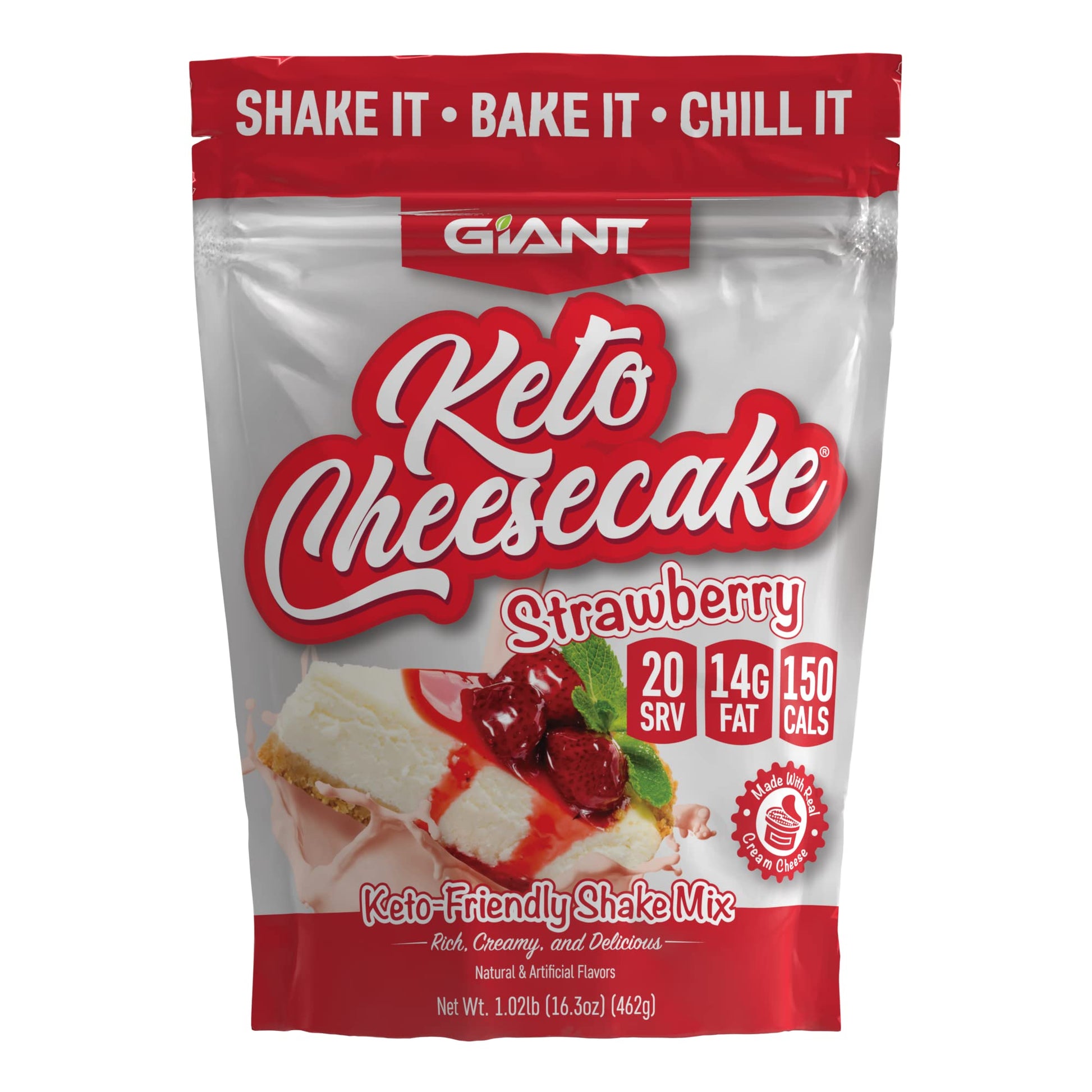 Giant Sports Keto Cheesecake Shake Mix - Low Carb Powder - 16.6 oz - Gluten Free - Strawberry Flavor