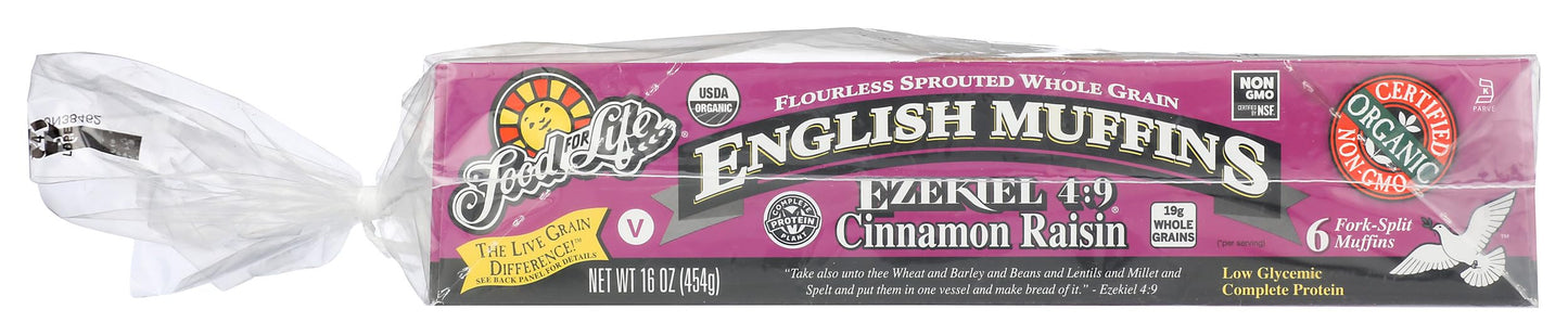 Food For Life Flourless Sprouted English Muffins, Cinnamon Raisin, 16 oz (Frozen)