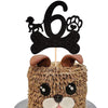 1 PCS 6th Birthday Cake Topper Black Glitter Dog Paw Six Years Old Birthday Puppy Dog Bone Cake Pick for Let's Pawty Baby Shower