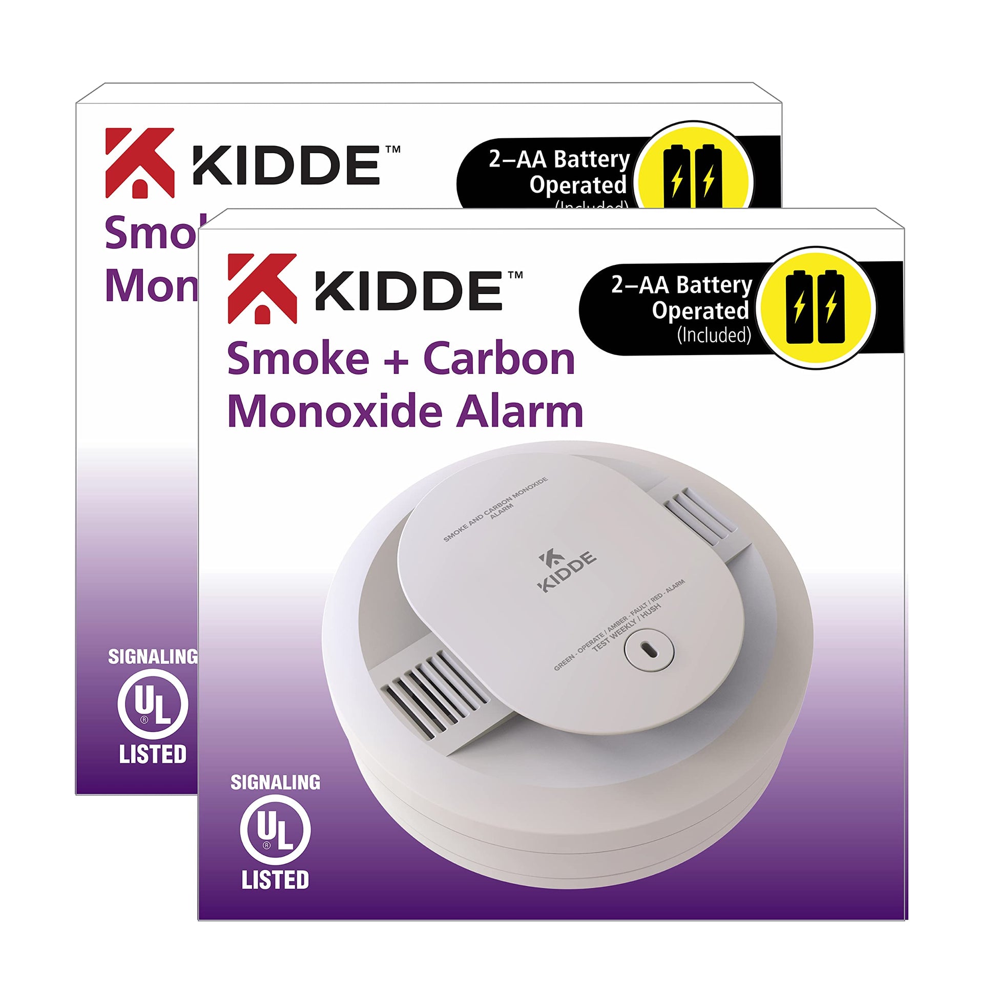 Kidde Smoke & Carbon Monoxide Detector, Aa Battery Powered, Led Warning Light Indicators, 2 Pack