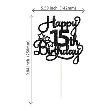 1 Pack Happy 15Th Birthday Cake Topper Black Glitter Mis Quince 15 Cheers To 15 Years Old Birthday Cake Pick For Celebrating 15T