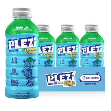 PLEZi Lemon Lime Hydration Drink x Stephen Curry - Sports Drinks with 2X the Electrolytes - 500mg Potassium, Low Sugar, No Added