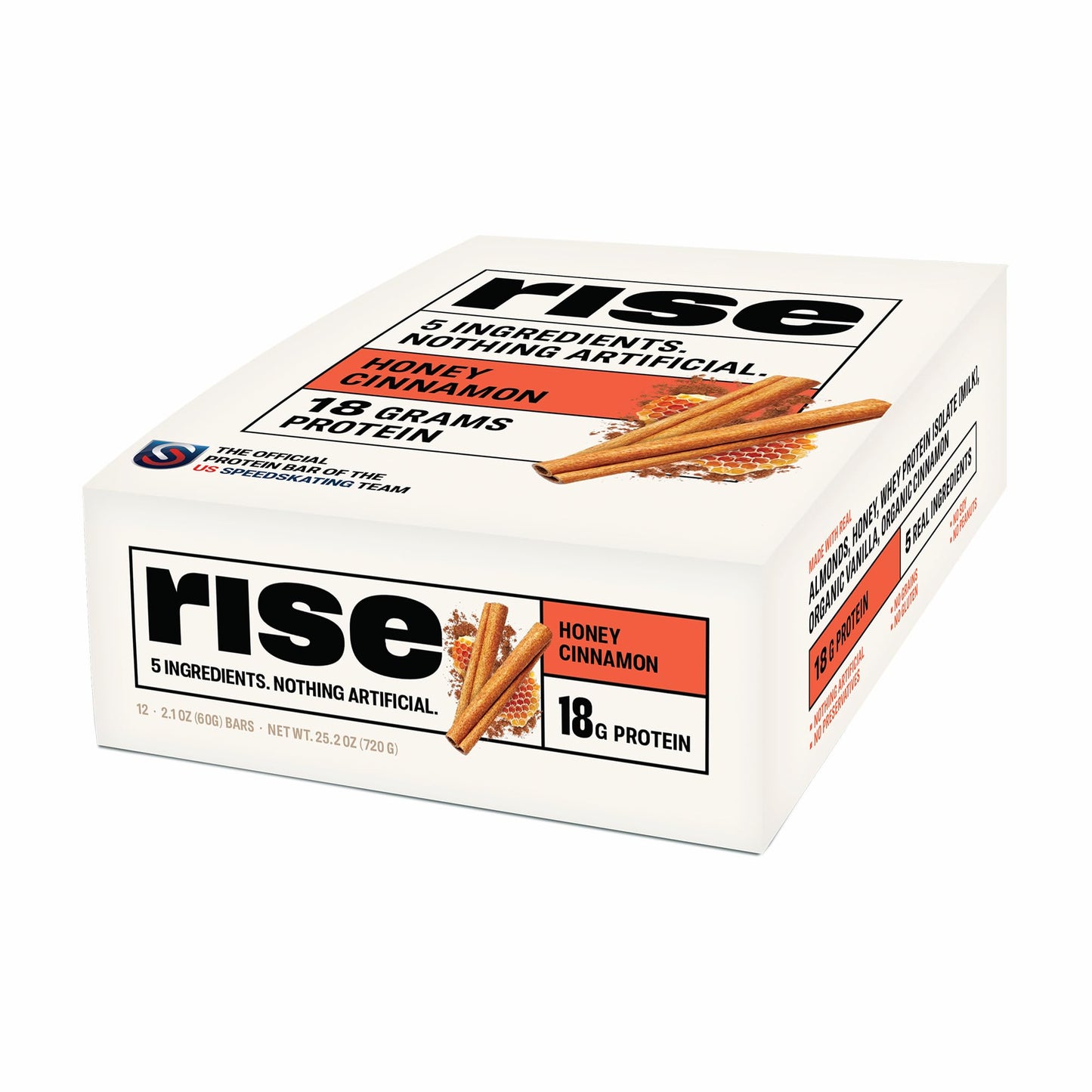 Rise Whey Protein Bars - Honey Cinnamon | Breakfast Bar & Protein Snack 18G Protein 4G Fiber Just 5 Whole Food Ingredients Glute