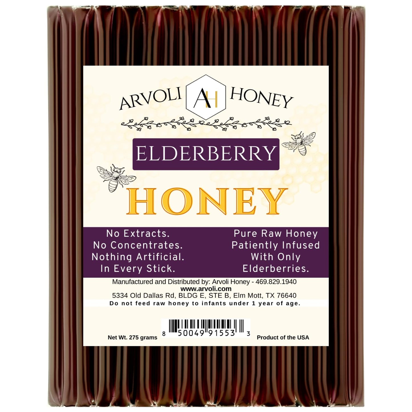 Elderberry Honey - Elderberry Infused Raw Honey Straws - 50 Pack - 50 Honey Sticks For Tea; Our Honey Stix Are All-Natural Flavo