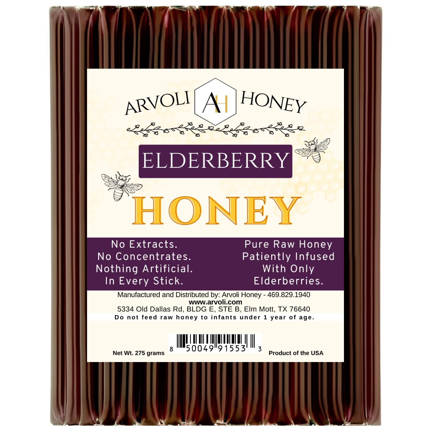 Elderberry Honey - Elderberry Infused Raw Honey Straws - 50 Pack - 50 Honey Sticks For Tea; Our Honey Stix Are All-Natural Flavo