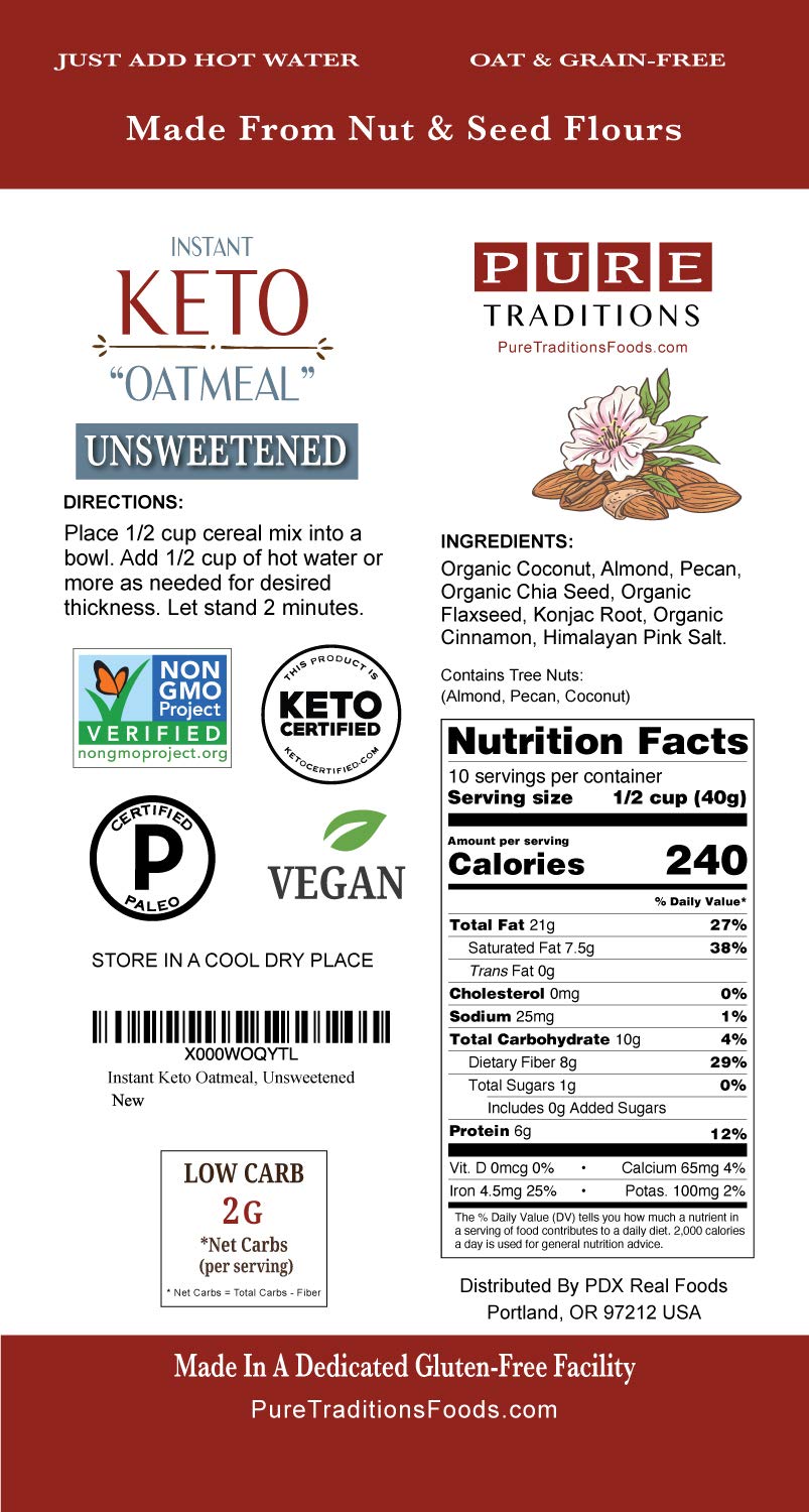 Keto Oatmeal, Instant Hot Cereal, Unsweetened, Certified Paleo, Keto Certified, Gluten & Grain Free (14.1 oz) (1 Pack)