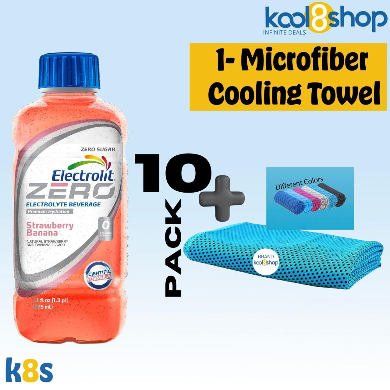 Electrolit Zero Strawberry Hydration Drink With Electrolytes 21 Fl Oz Plastic Bottle 10 Pack + 1 Microfiber Cooling Towel By Koo