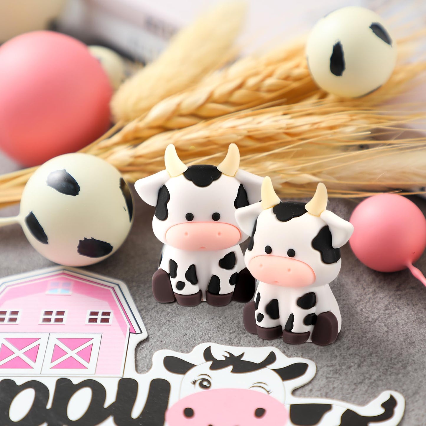 Pinkunn 23 Pcs Cow Cake Topper Farm Cake Decor Cow Cake Decorations With Cow Miniature Figurines Animal Birthday Party For Cow T