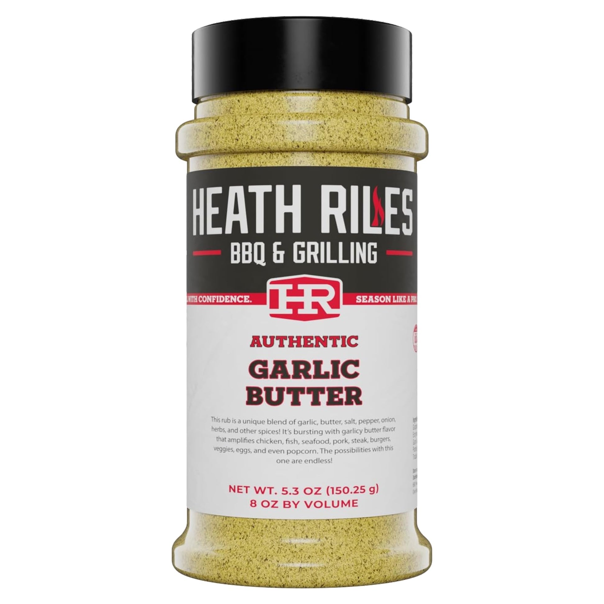Heath Riles Bbq Rub - Garlic Butter Seasoning  Champion Pitmaster Recipe  Legendary Rubs For Aromatic Use & Grilling  80+ Bbq Championships  8 Oz.