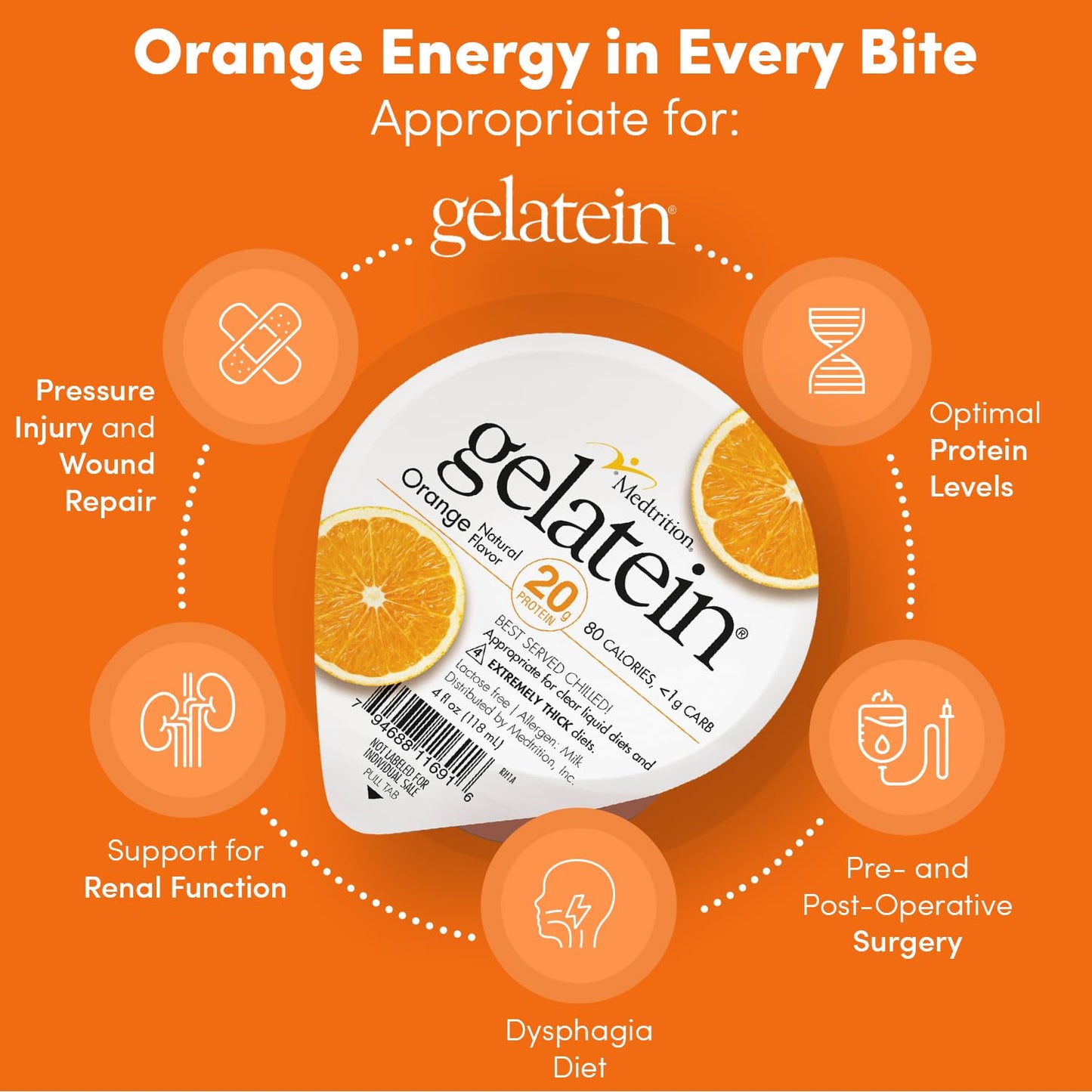 Medtrition Gelatein Protein Snack - Sugar Free, 20g Protein, 4 Fl Oz (Pack of 12)