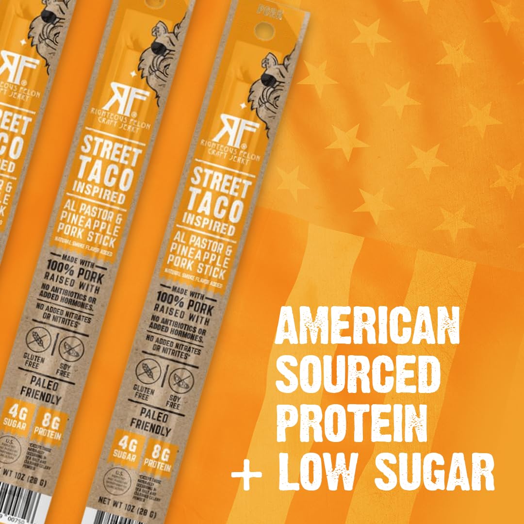 Righteous Felon Meat Sticks | 100% Pork Sticks | Gluten Free & Keto Meat Sticks | Low Sugar & High Protein Pork Sticks | Healthy
