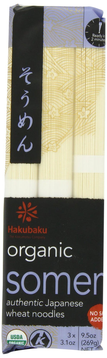 Hakubaku Organic Somen, Authentic Japanese Wheat Noodles, No Salt Added, 9.5-Ounce Packages (Pack Of 8)