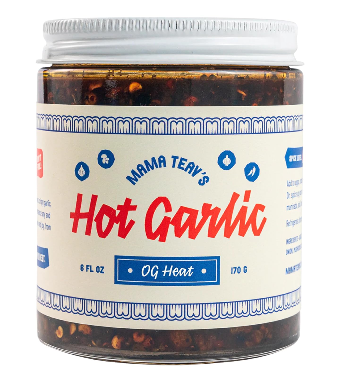 Mama Teav'S Hot Garlic Chili Crisp - Spicy Umami Crunchy Chili Oil Condiment - All Natural Vegan Healthy - Cold-Pressed Grapesee