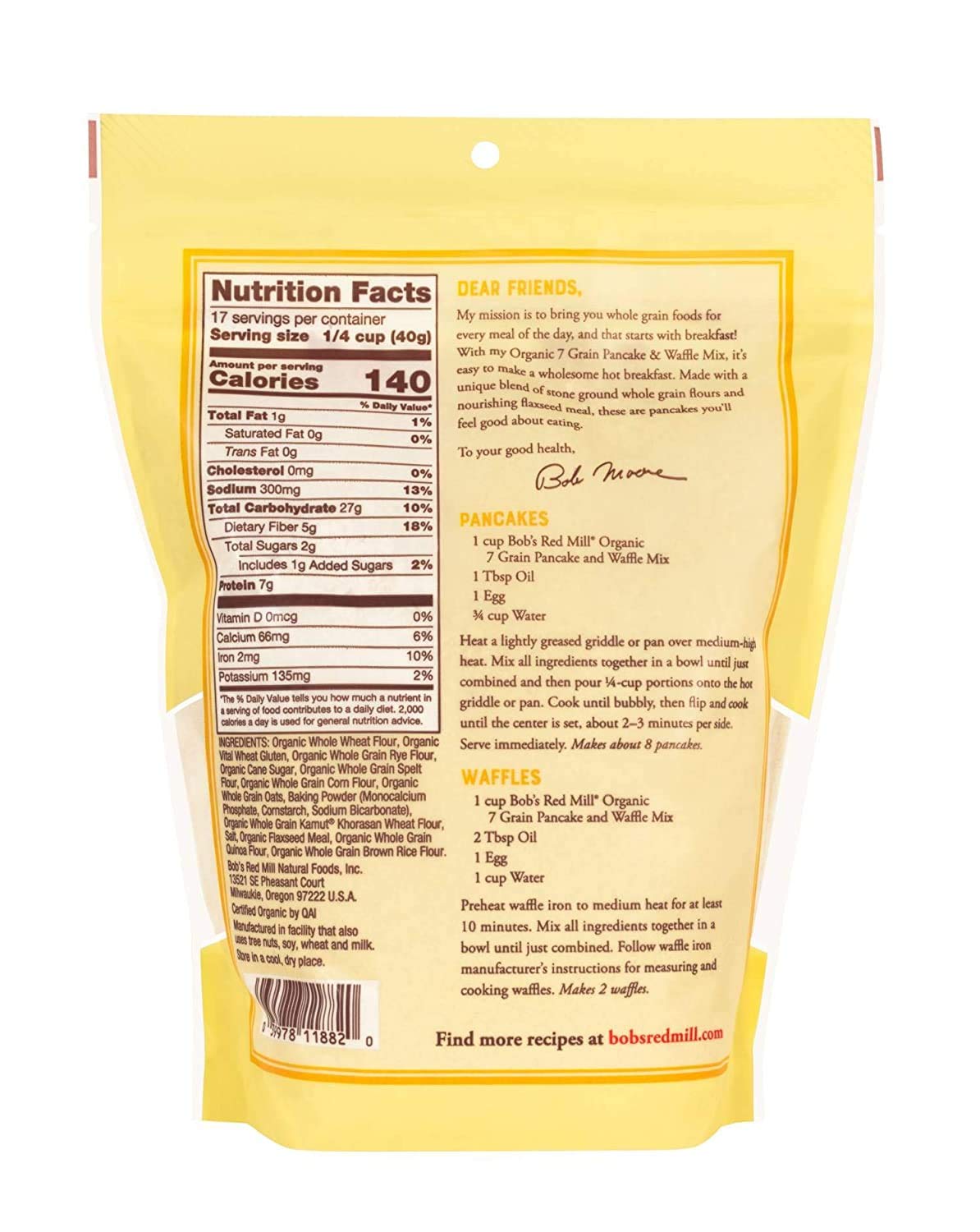 Bob'S Red Mill Organic Whole Grain Pancake & Waffle Mix 24 Oz (Pack Of 4)