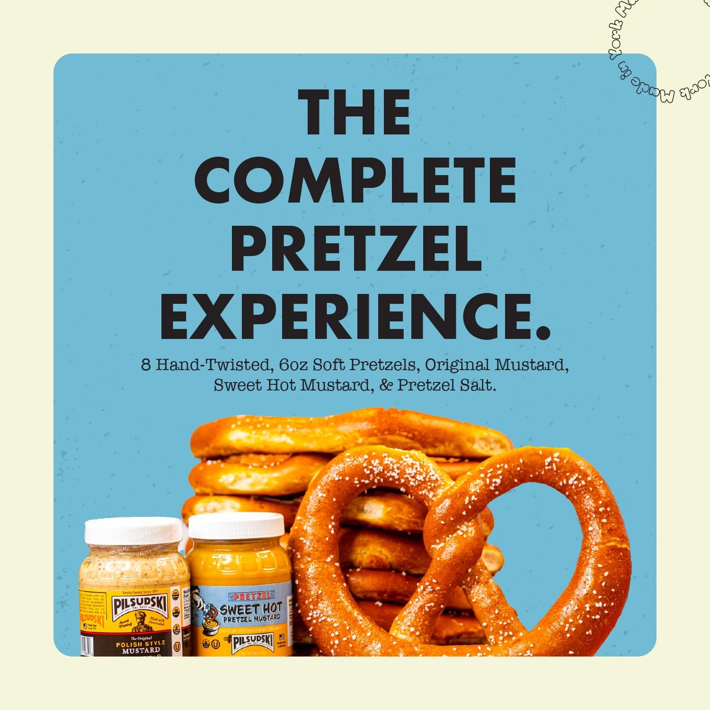 Pretzel Classics Gift Box - 8 Hand-Twisted Pennsylvania Pretzels with two 9oz Mustards & Pretzel Salt - Fresh Baked in York  PA  Individually Wrapped  Ships Fresh Never Frozen-Favorite Things 2025