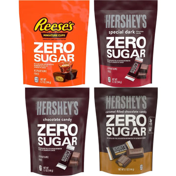 Hershey'S Zero Sugar Variety Pack Candy Bars - Pack Of 4 Bags - Caramel Filled, Milk Chocolates, Special Dark, Peanut Butter Cup