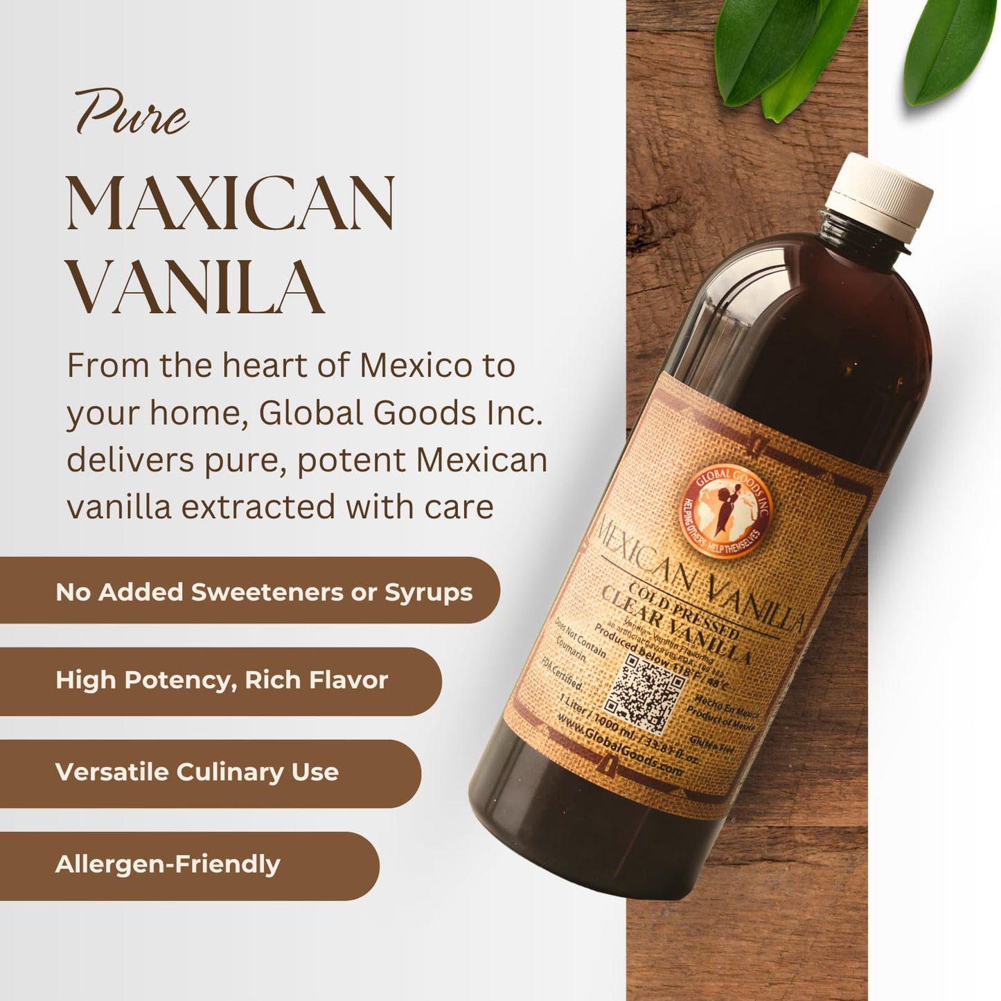 Pure Mexican Vanilla (Clear 1 liter  33.81 fl oz)