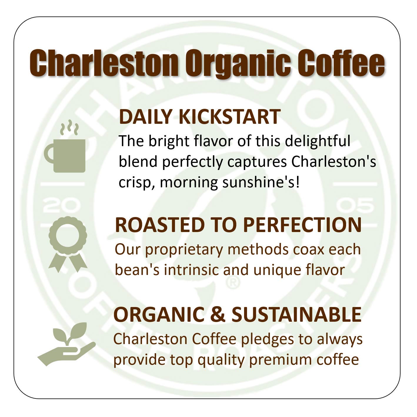 Charleston Coffee Roasters Specialty Organic Ground Coffee, Medium Roast, 12oz