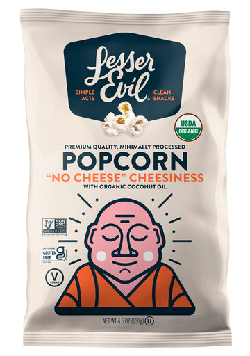 LesserEvil ''No Cheese'' Cheesiness Organic Popcorn, No Artificial Ingredients, Coconut Oil, Pack of 12, 5 oz Bags