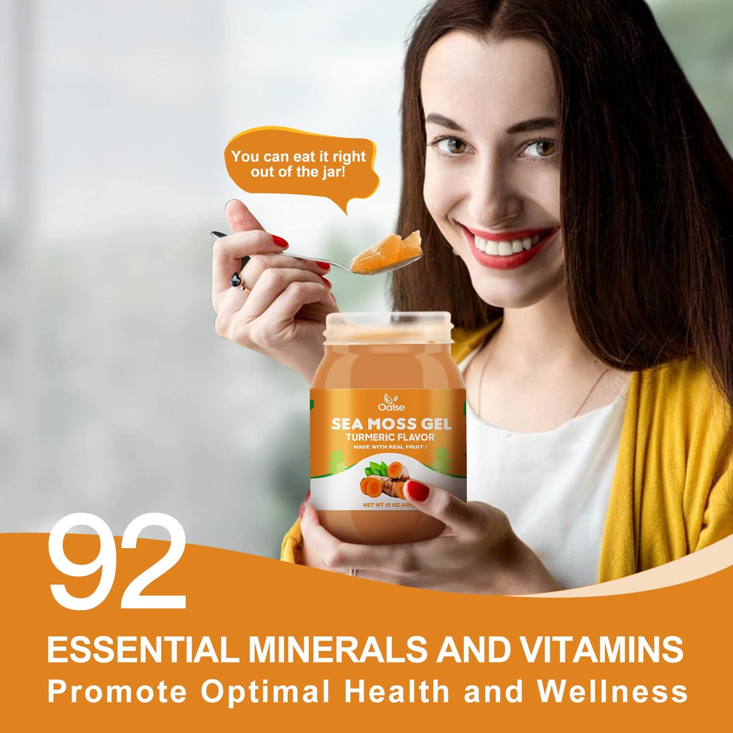 OALSE Sea Moss Gel Organic Raw dietary product for Hair & Nails Care with Turmeric & Ginger, 15 Ounce