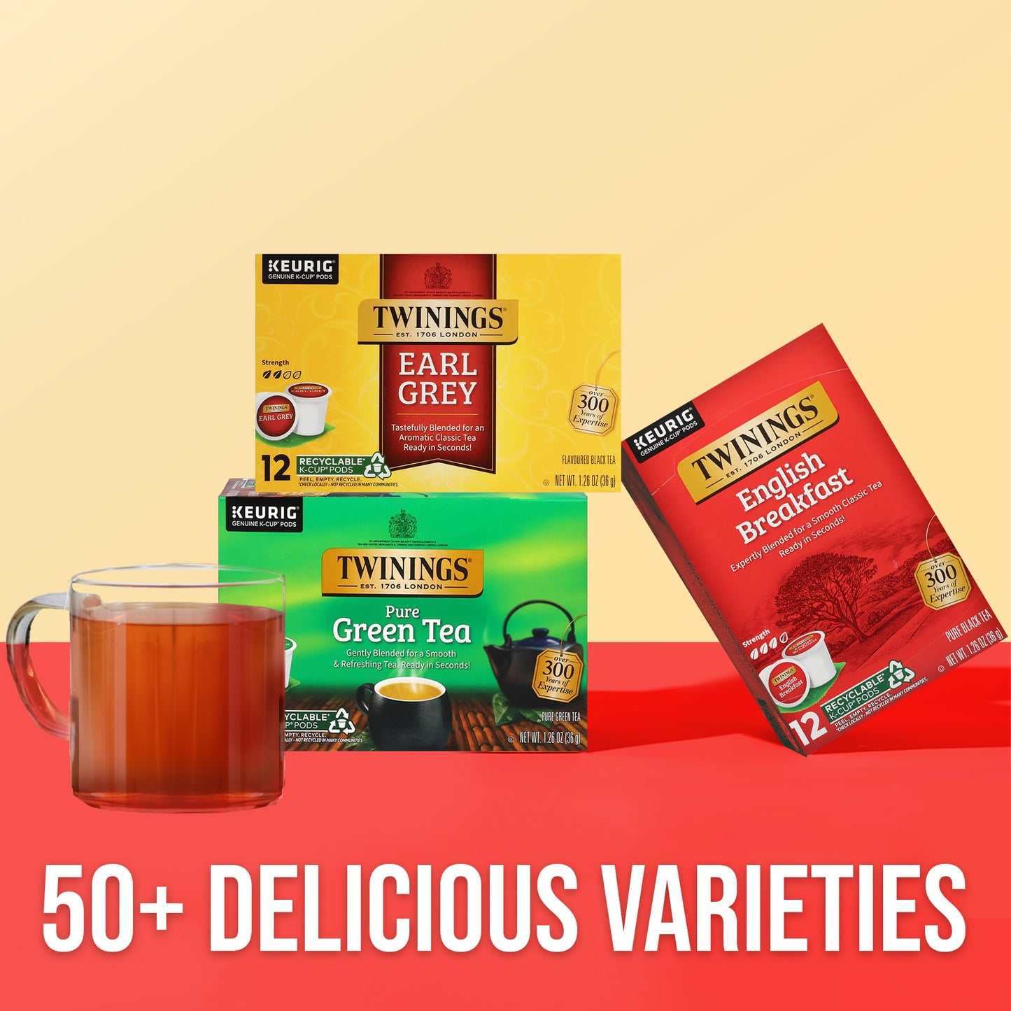 Twinings Variety Sampler K-Cup Pack, Includes English Breakfast, Earl Grey & Green, 12 Count (Pack of 3), Variety Tea Pack