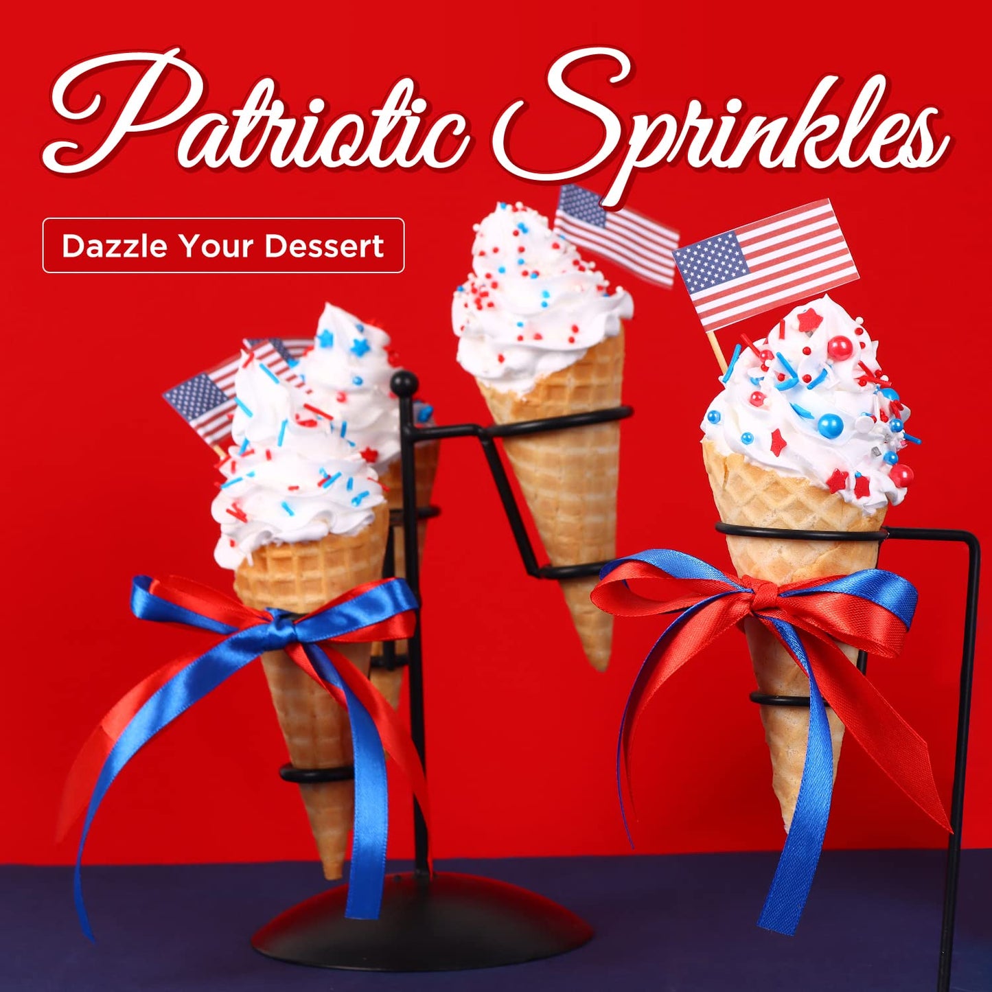 Edible Patriotic Sprinkles Nonpareils Red White and Blue 4th of July for Cake Decorating Baking, Ice Cream, Cookies, Cupcake Top