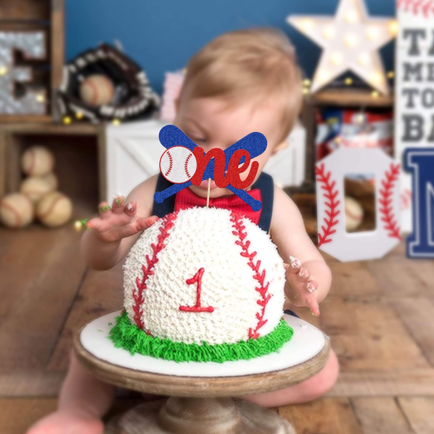 Gyufise 1 Pack Baseball One Cake Topper Baseball 1St Birthday Cake Topper Decorations Baseball 1St Birthday Decorations For Spor