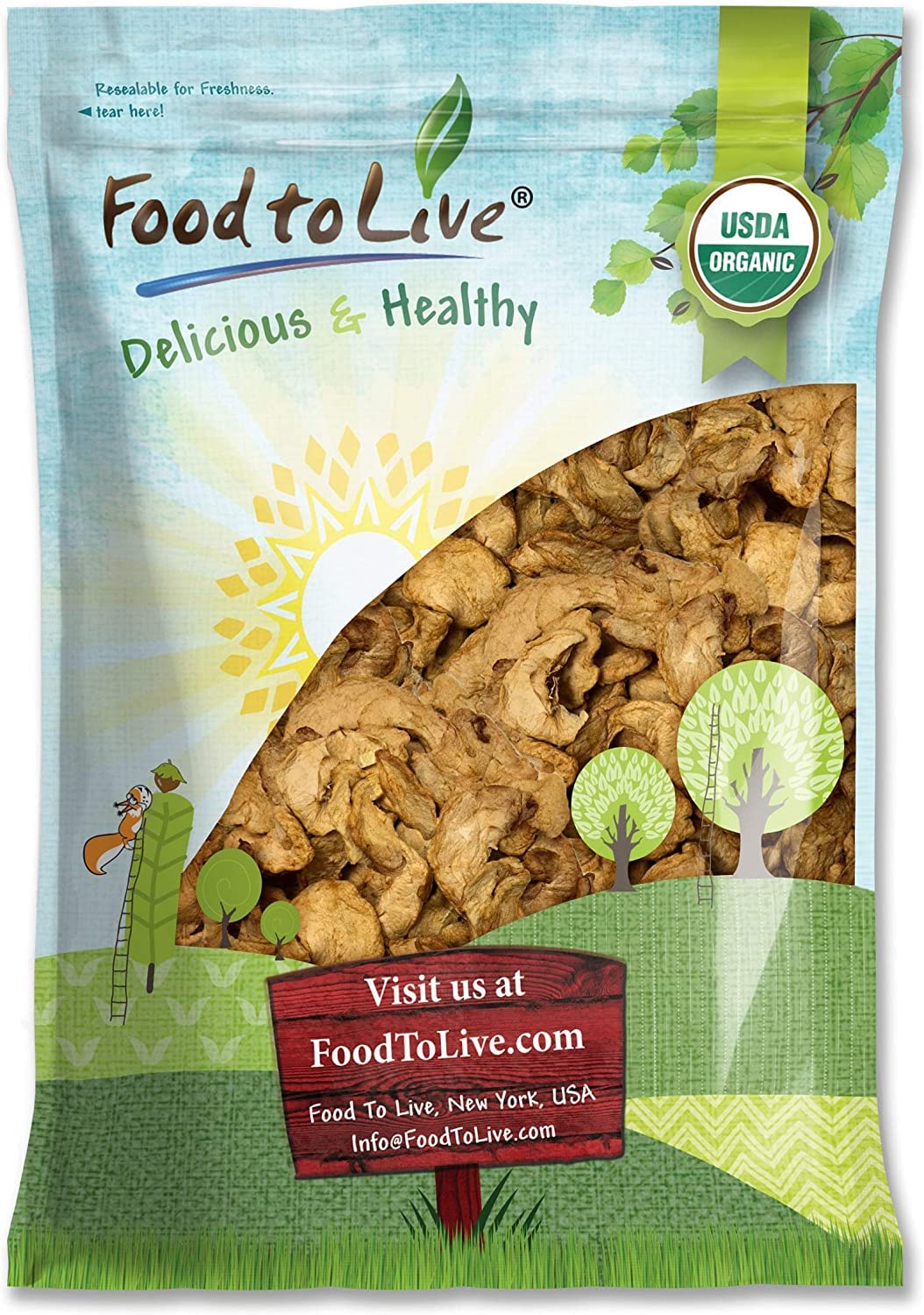 Food to Live Organic Dried Apple Rings - Non-GMO, Kosher, Vegan, 5 Pounds